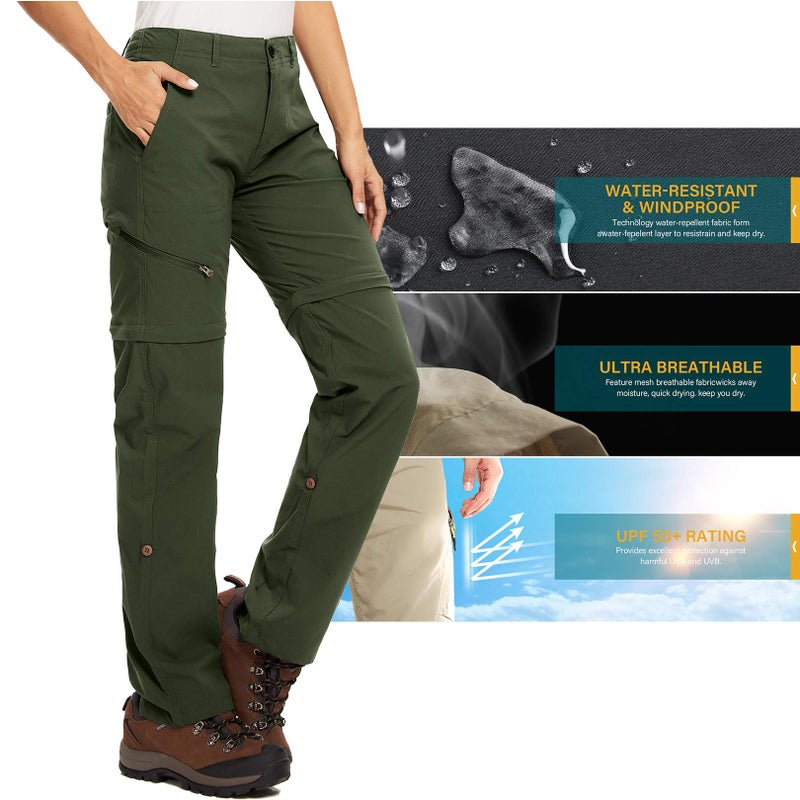 Toomett Womens Hiking Pants Convertible Lightweight Quick Dry Zip Off Safari Waterproof Travel Camping Pants for Women,2192,Army Green,36 - Image 3